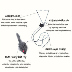 2 Adjustable Hanging Cat Toy - Whimsical Interactive Game with Plush Mouse，Durable and easy to install，Suitable for all breeds - Door Frame Black and Red Design，Indoor Cat Toys
