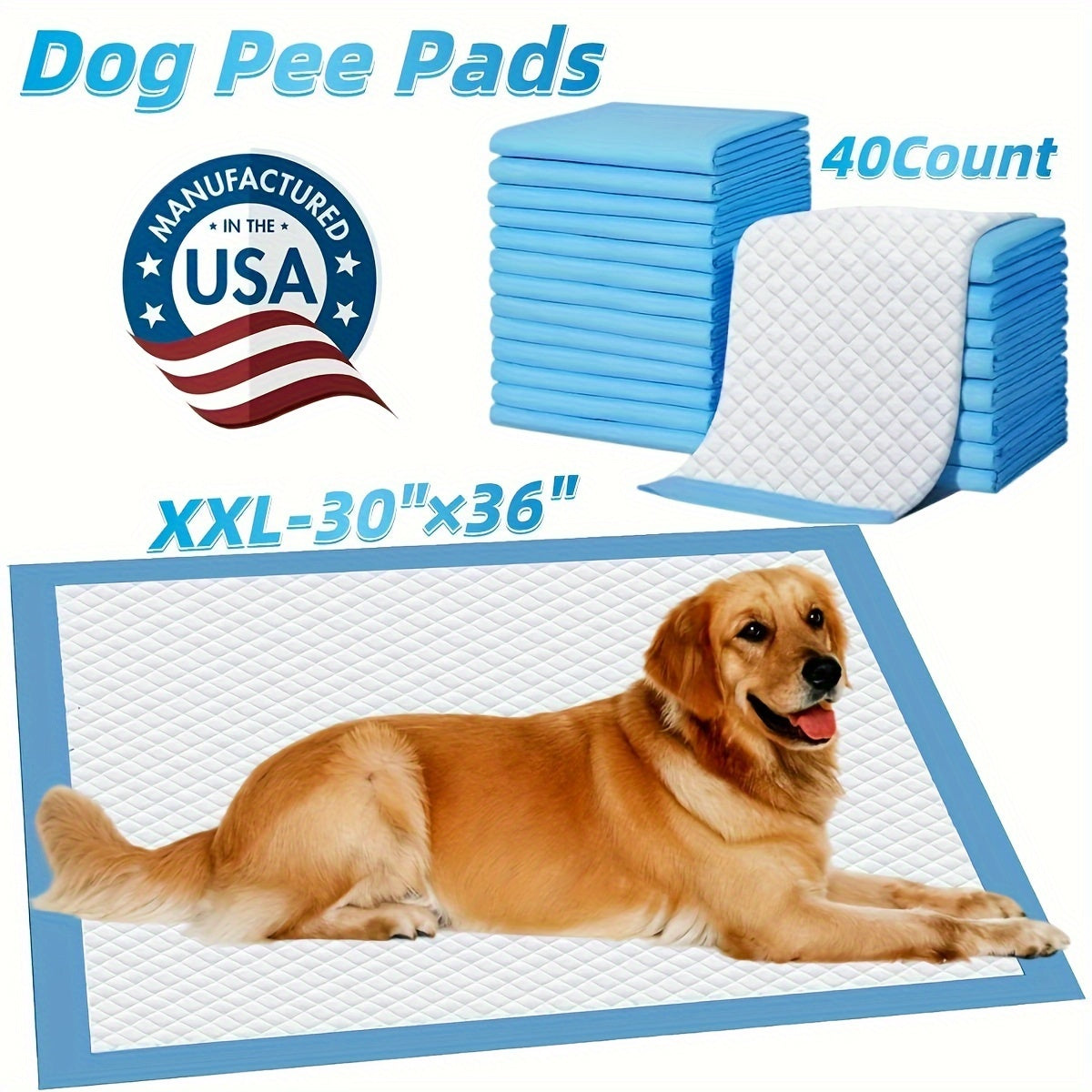 40Pcs-30“*36”Dog Pee Pads，Leak Proof and Super Absorbent Dog Pee Pads，Dog Pee Pads，Dog Mat6Layered Protection，Puppy Training Toilet Pet Mat，Thickened Disposable Litter Box Mat for Cats，Dog，Dog，Dog，Rabbit's Puppy Training Mat