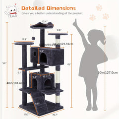 Sweetcrispy Cat tree、Indoor Cat Tower Tree、54 Cat Tree-Inch Tower、Multi-layer Pet Furniture with Sisal Scratching Post、Plush Fabric、Large Apartment Bed、Ladder、Kitten Jingle Ball Toy、Kitten
