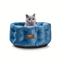 ClevaHome Deep Nest Cat Bed，Suitable for weight not exceeding 15 Small Pets - Round Cat Bed，Suitable for indoor cats，Luxurious Velvet Touch，Ultra-high Edge，Machine Washable Comfortable Pet Bed，Bottom Non-Slip