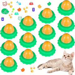 [Lickable Cat Treat] 12pcs Lickable Cat Treat Balls - Consumable Pet Herb Snacks for Play & Health, Easy-to-Use Sugar Balls for Cats, Promotes Hydration & Tongue Strengthening, Green Base with Yellow Top