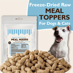 1.7-15 Ounce，Freeze-dried Raw Chicken Dog and Cat Food Top，Protein-Rich Meal Blender for All Breeds，Light beige color and healthy fur、Digestive Support、Snacks and Training Rewards