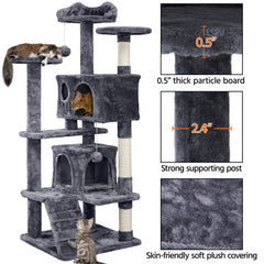 Costoffs Cat tree 54Inch/70Inch Cat Tower Apartment with2An apartment、2A hanging ball and3A Grab Bar Large Cat House Suitable for kittens and adult cats