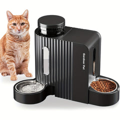 Pet Feeder&Two-in-one Water Dispenser，Gravity-Powered Automatic Feeding，101.44Oz Large Capacity，Stainless steel bowl，Detachable Anti-Slip Design，Washable，None BPA Material，Suitable for adult cats、Dogs and other pets