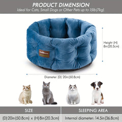 ClevaHome Deep Nest Cat Bed，Suitable for weight not exceeding 15 Small Pets - Round Cat Bed，Suitable for indoor cats，Luxurious Velvet Touch，Ultra-high Edge，Machine Washable Comfortable Pet Bed，Bottom Non-Slip