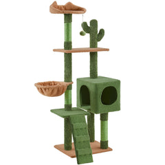 Costoffs 59.5 Inch Card Grave Shape Designed Indoor Cat Tree Tower，Large Multi-Level Cat Tree Climbing Frame，Comes with a basket and platform，green