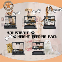 Two-Stainless-Steel-Bowl Elevated Dog Feeder - Raised Bowls for Large and Medium Dogs with Adjustable Metal Stand and Non-Slip Silicone Mat for Easy Mealtime and Reduced Strain