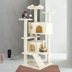 Cat Tree Tower - Indoor Cat Playing，54 Inches High，Playhouse and Scratching Post，Climbing Ladder - Pet Grooming Kit 5 Combination 1，Strong Suction Cup，With trimming scissors - Meet your pet's basic needs（Can be purchased individually or as a set）