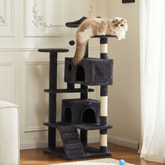 54Cat Tree-Inch Tower，Multi-layer Fuzzy Pet Furniture with Sisal Scratching Posts，Large Cat Nest，Climbing Ladder，Platform，Indoor cats and kittens playing、Exercise、Resting Sturdy Fluff Entertainment Toy，With anti-tilt device，Easy to Assemble