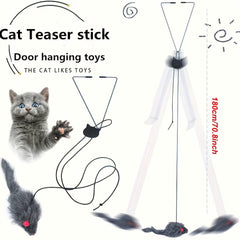 2 Adjustable Hanging Cat Toy - Whimsical Interactive Game with Plush Mouse，Durable and easy to install，Suitable for all breeds - Door Frame Black and Red Design，Indoor Cat Toys