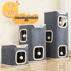 plaid Multi-Level Cat House - Soft and Durable Sisal Cat Tower，With Grab Handle，Warm Apartment Nest，Suitable for sleep、Rest and play - Suitable for All Seasons，Cat Furniture