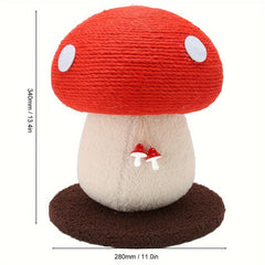 Cute Mushroom-Shaped Cat Scratching Post - Durable sisal rope，Comes with a plush base and white dots，Includes hanging toy ball - Perfect for indoor cats