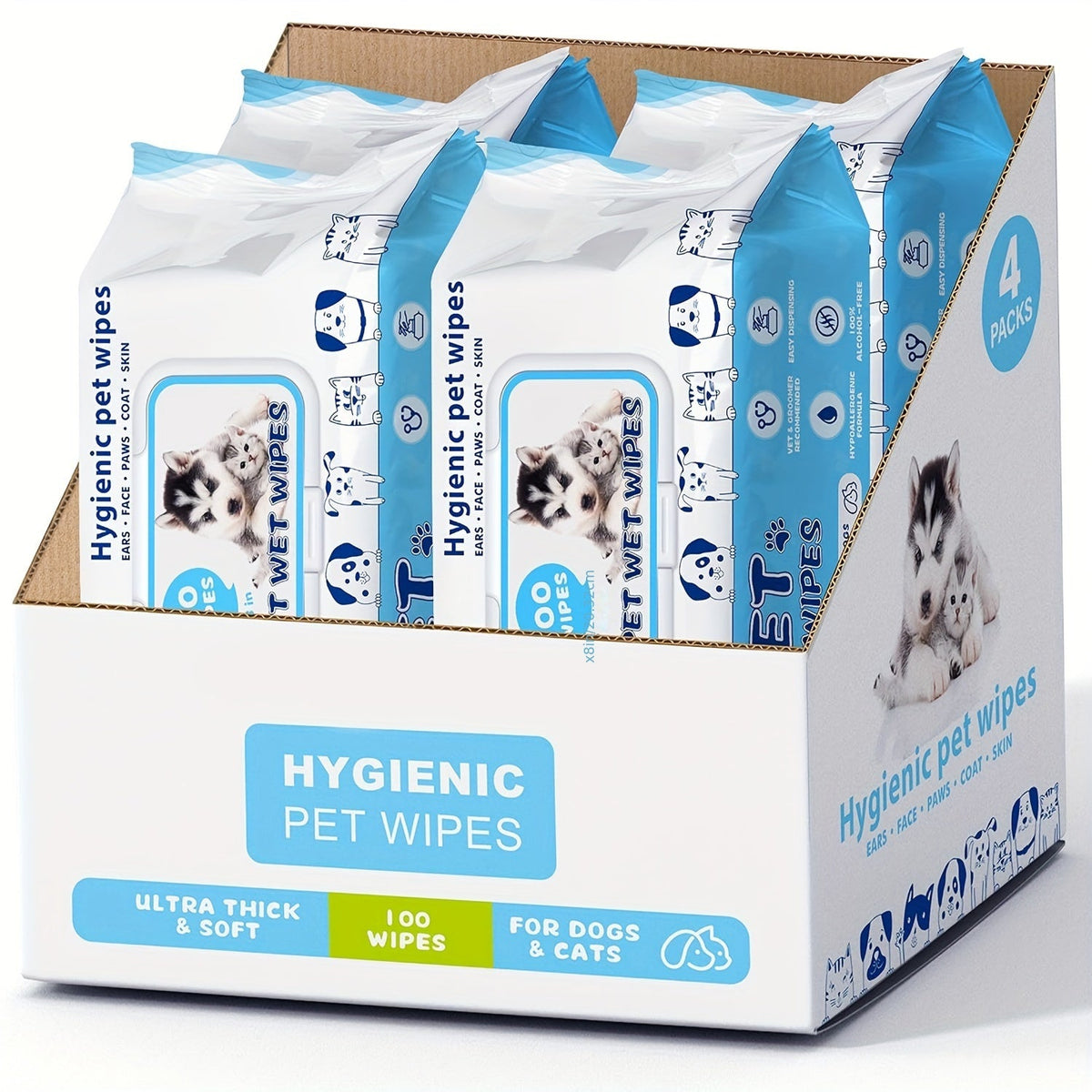 Pet Wipes，400Pcs Dog Wipes，8x8Inch Unscented Dog Paw Cleaning Wipes，Suitable for Body，Ear，Face and Skin，Extra thick and soft，Hypoallergenic Formula，Ideal Pet Wipes
