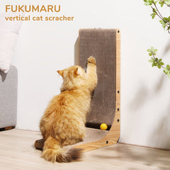 1 Pieces FUKUMARU L Interactive Cat Scratching Post with Ball Toy，Wall Mounted Paperboard Grab Board，Suitable for Indoor Cats and Kittens，Pet Play Area|Wall-mounted Grab Bar|Wooden Frame Scratching Post，Indoor Cat Scratching Post