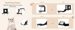 Cat Furniture Set，7Piece Wall Mounted Cat Furniture，Cat Climbing Frame with Cat House、Tunnel、Bridge、Tree、Steps、Scratching Post and Hammock，Indoor Cat Stand，Luxurious Cat Wall - Black