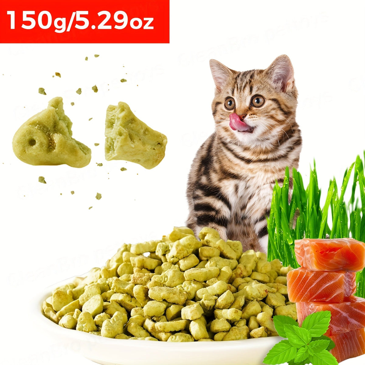 Premium Biscuit Cat Treats，Fish Sushi Grain Cat Chew Stick，Nutritious Dental Health Chews，Reduce shedding，150Gram/5.29Ounce