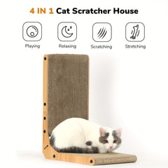 Fuku Maru Cat Scratching Board，18.9 Inch L Shaped Cardboard，Cat Scratching Pad with Ball Toy，Vertical Cat Scratching Post Wall Mounted，Suitable for indoor pets
