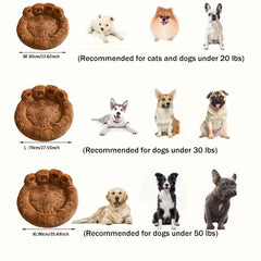 1A Comfortable and Warm Plush Round Pillow，Cute Bear Paw Pet Bed，No Assembly Required，Suitable for cats and small pets/Medium/Large dog