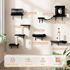 Luxury Cat Walls, Cat Climber Set With Cat House, Tunnel, Bridge, Tree, Steps, Scratcher Board, Hammock, And Cat Shelves, Bifanuo Wall Mounted Cat Furniture Set For Indoor