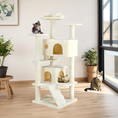 Sweetcrispy Cat tree、Indoor Cat Tower Tree、54 Cat Tree-Inch Tower、Multi-layer Pet Furniture with Sisal Scratching Post、Plush Fabric、Large Apartment Bed、Ladder、Kitten Jingle Ball Toy、Kitten