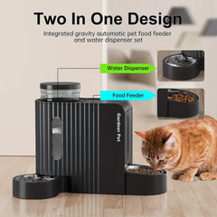 Pet Feeder&Two-in-one Water Dispenser，Gravity-Powered Automatic Feeding，101.44Oz Large Capacity，Stainless steel bowl，Detachable Anti-Slip Design，Washable，None BPA Material，Suitable for adult cats、Dogs and other pets