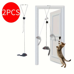 2 Adjustable Hanging Cat Toy - Whimsical Interactive Game with Plush Mouse，Durable and easy to install，Suitable for all breeds - Door Frame Black and Red Design，Indoor Cat Toys
