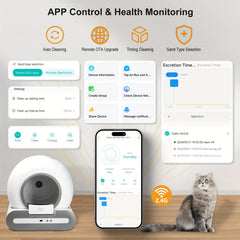 DOEL Self-Cleaning Cat Litter Box，With App Control、WiFi Support、The Capacity Is 17.17 Gallon，Includes trash mat and trash bags、Infrared and Gravity Sensor for Cat security，Suitable for small cats（3.3-15 Pound），Space-saving Design，Compatible with tofu&Mine