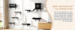 Cat Furniture Set，7Piece Wall Mounted Cat Furniture，Cat Climbing Frame with Cat House、Tunnel、Bridge、Tree、Steps、Scratching Post and Hammock，Indoor Cat Stand，Luxurious Cat Wall - Black
