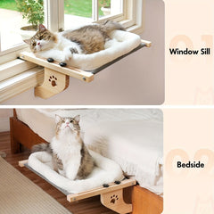 Adjustable Cat Window Stand Hammock - Durable Plastic Frame with Soft Fleece Lining，With Paw Print Pattern for Indoor Cats，Easy to install on the wall/Ceiling Hook，Suitable for windowsills、Bedside、Cabinet - Large Cat Nest，Pet Leisure Spot | Decorative Pet