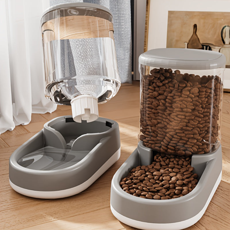 2Set8Large Automatic Dog Food Feeder and Water Dispenser，Plastic Gravity Dog Food and Water Dispenser for Large Medium Small Pets