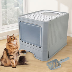 [Durable Cat Litter Box] Spacious, Durable Extra-Large Cat Litter Box | With Easy-Clean Drawer And Scoop - Polypropylene Rectangular Kitty Toilet