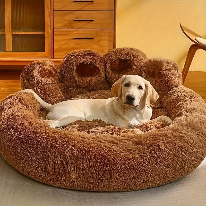 1A Comfortable and Warm Plush Round Pillow，Cute Bear Paw Pet Bed，No Assembly Required，Suitable for cats and small pets/Medium/Large dog