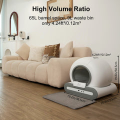 DOEL Self-Cleaning Cat Litter Box，With App Control、WiFi Support、The Capacity Is 17.17 Gallon，Includes trash mat and trash bags、Infrared and Gravity Sensor for Cat security，Suitable for small cats（3.3-15 Pound），Space-saving Design，Compatible with tofu&Mine