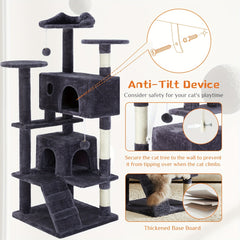 Sweetcrispy Cat tree、Indoor Cat Tower Tree、54 Cat Tree-Inch Tower、Multi-layer Pet Furniture with Sisal Scratching Post、Plush Fabric、Large Apartment Bed、Ladder、Kitten Jingle Ball Toy、Kitten