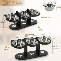 15° Tilted Stainless Steel Elevated Cat Bowls, Adjustable Raised Dog Bowl Stand Feeder with 3 Pet Bowls for Cats, Puppy, Small Dogs