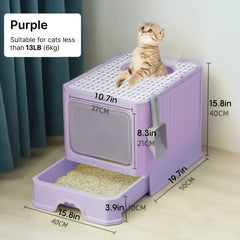 [Durable Cat Litter Box] Spacious, Durable Extra-Large Cat Litter Box | With Easy-Clean Drawer And Scoop - Polypropylene Rectangular Kitty Toilet