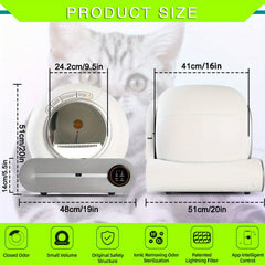Self-Cleaning Cat Litter Box：Automatic Cat Litter Cleaning Robot，Large capacity17.17Gallon + Cat Litter Bags，No Battery Required
