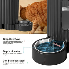 Pet Feeder&Two-in-one Water Dispenser，Gravity-Powered Automatic Feeding，101.44Oz Large Capacity，Stainless steel bowl，Detachable Anti-Slip Design，Washable，None BPA Material，Suitable for adult cats、Dogs and other pets