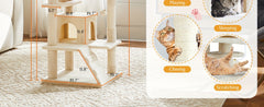 54Inch Indoor Cat Tree，Multi-Level Cat Tree Tower，With西亚丝 Scratch痕柱，Equipped2A large apartment bed for a pet room，Cat Toy Tree Tower，Suitable for kittens and adult cats，Equipped with an anti-tip device