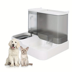2 Combination 1 Automatic Pet Feeder and Water Dispenser，Gravity Design for Cats and Small Dogs（Gray），No Batteries Required