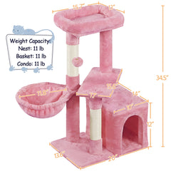 Costoffs 34.5 Plush Cat Tree，With Apartment、Nest、Platform and Basket，High Cat Tower，Kittens and Cats with Sisal Posts，Adorable Cat Gift Cat Toy House Activity Center，Beige/Gray/Black/Pink