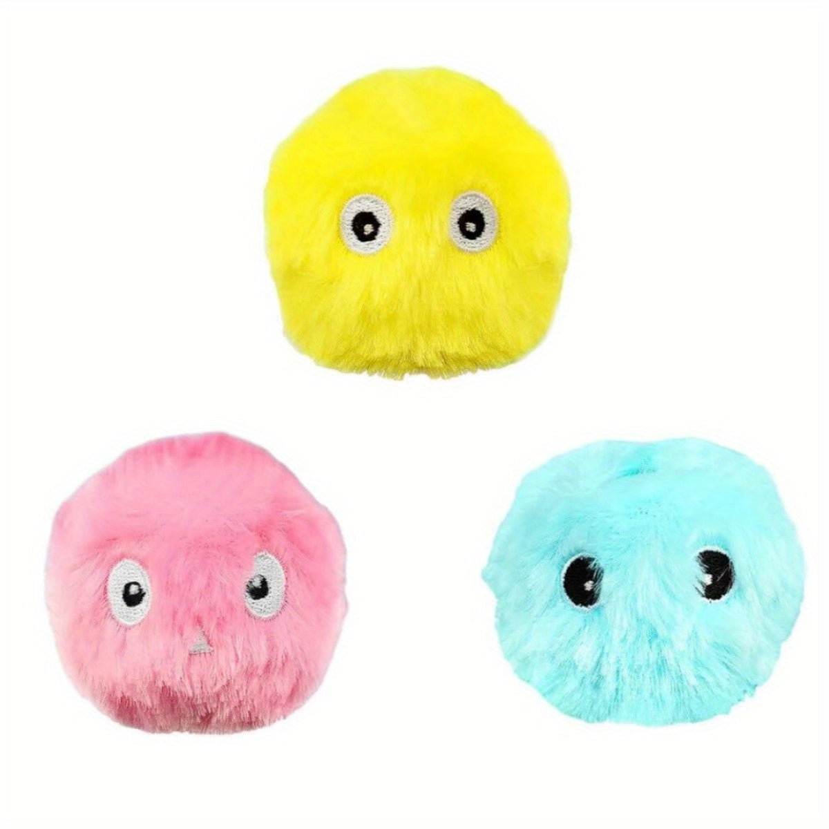 3 Pack of Squeaky Ball Interactive Cat Plush Toys EVA Toy ball - Squeaky Sound Training Toy for Cats - Fun Pet Toy Ball，Suitable for play and exercise，Blue、Yellow、Pink