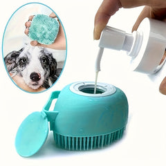 Dog Bath Brush with Shampoo Storage，Cat scrubber for bathing，Soft Silicone Bristles with Soap and Shampoo Dispenser，Suitable for long and short-haired dogs and cats showering