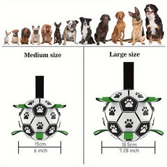 Interactive Dog Football with Strap - Durable Rubber Pull Toy for All Breeds，Perfect for retrieving balls and playing，Perfect gift for puppies and dogs of all sizes - Black、White and green design，BS NOW
