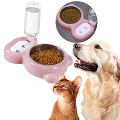 2Combination1（Pink）Stainless Steel Pet Bowl Automatic Pet Feeder And Water Dispenser，Suitable for cats and small dogs，Plastic Food Storage Containers，Non-Slip，No Power Supply Required，No Battery Required