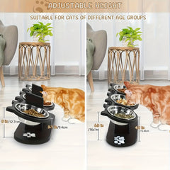 15° Tilted Stainless Steel Elevated Cat Bowls, Adjustable Raised Dog Bowl Stand Feeder with 3 Pet Bowls for Cats, Puppy, Small Dogs