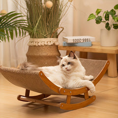 ESARR Large Wooden Cat Hammock - Cozy Indoor Lounge Chair, Elevated Scratcher Bed with Sisal Post, Natural Wood & Durable Sisal for Relaxation and Play