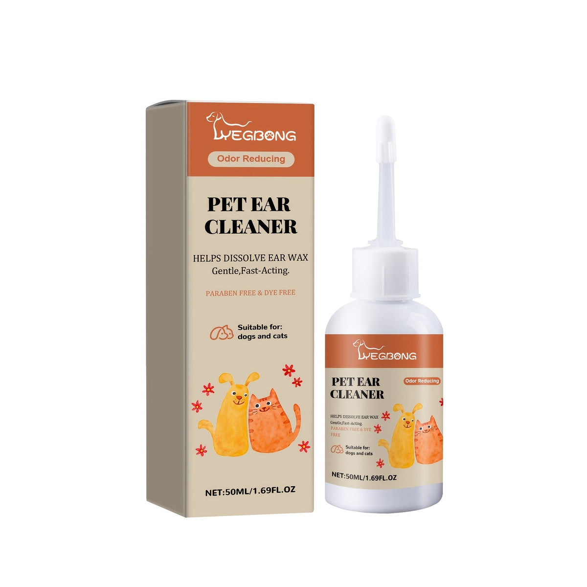 Pet Ear Drops Clean Ears，Remove Dirt and Earwax，Eliminate Odor，Mild Pet Ear Lotion，Suitable for dogs and cats，50Ml/1.69Fluid Ounce