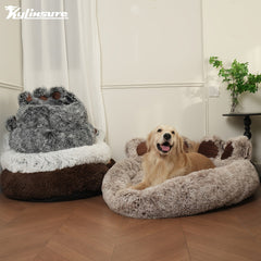 Cute Bear Paw Shaped Dog Bed and Cat Bed，Calming Donut Dog Bed，Warm, comfortable, and soft dog round bed，stuffed Dog and Cat Mattress Bed。Give your child a warm and comfortable mattress！