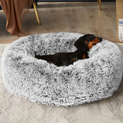 1pc Plush Round Pet Bed，Warm Long Velvet Cat Bed，Cat Nest，Cat Sleeping Pad，Christmas Cat Gift，Dog Christmas Gift，Donut Cat Bed，with Non-Slip Mat，Cat Cage and Dog Cage Sleeping Mat，Pet Cage Bed Mat，Suitable for small and medium dogs and cats。